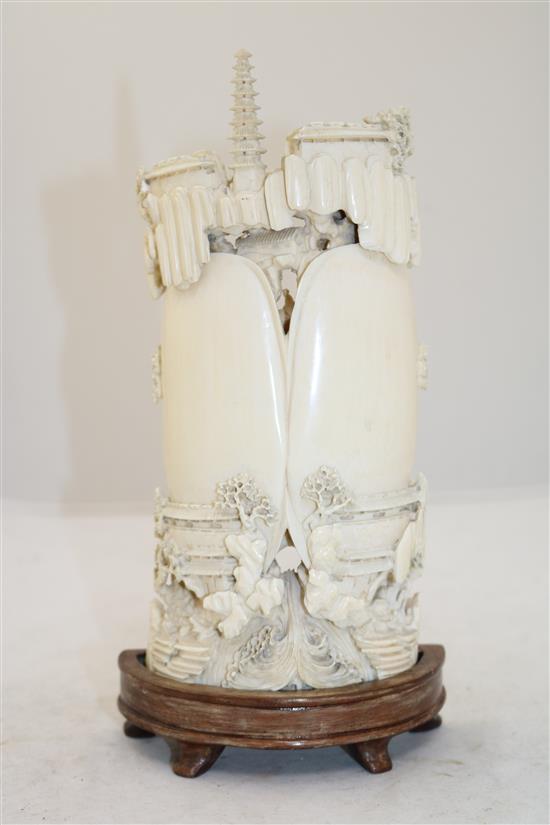 A Chinese ivory carving, first half 20th century, total height 25cm